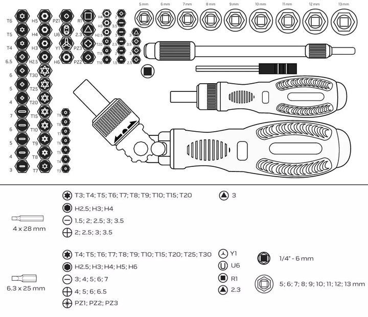 Zestaw końcówek wkrętakowych NEO Tools z uchwytem 69 szt 06-116 (5907558431902) - obraz 2