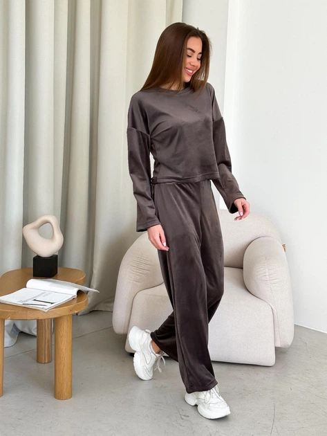 Костюм жіночий плюшевий кофта та штани Casual Style Collection L-XL коричневий - зображення 5