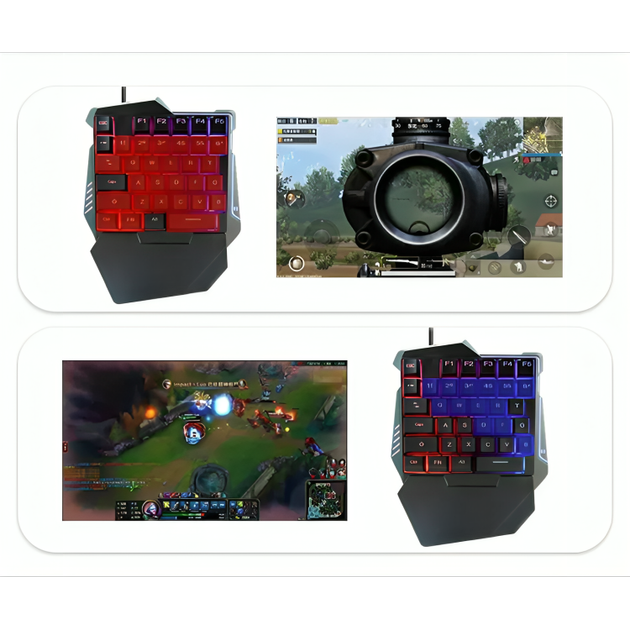 Комплект набор геймерский игровой 2 в 1 мини одноручная клавиатура мышь с RGB подсветкой (477878-Prob) Черный - Фото 2 Комплект набор геймерский игровой 2 в 1 мини одноручная клавиатура мышь с RGB подсветкой (477878-Prob) Черный - изображение 2