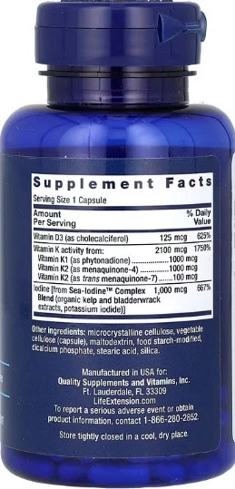 Вітаміни D і K з морським йодом Life Extension Vitamins D and K with Sea-Iodine™ - 60 caps - зображення 2