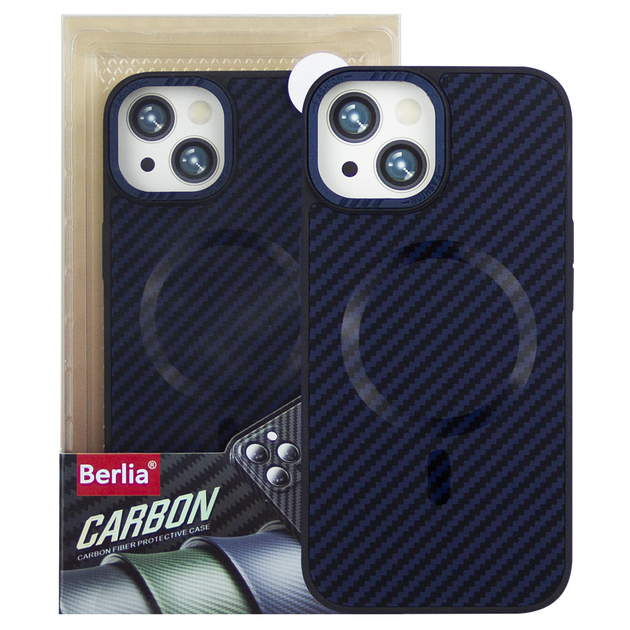 Чехол Berlia Armor Carbon для Apple iPhone 15 бампер с MagSafe Blue - изображение 2