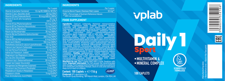 Kompleks witaminowo-mineralny VPLab Daily 1 Sport 100 kapsułek (5060255352106) - obraz 8