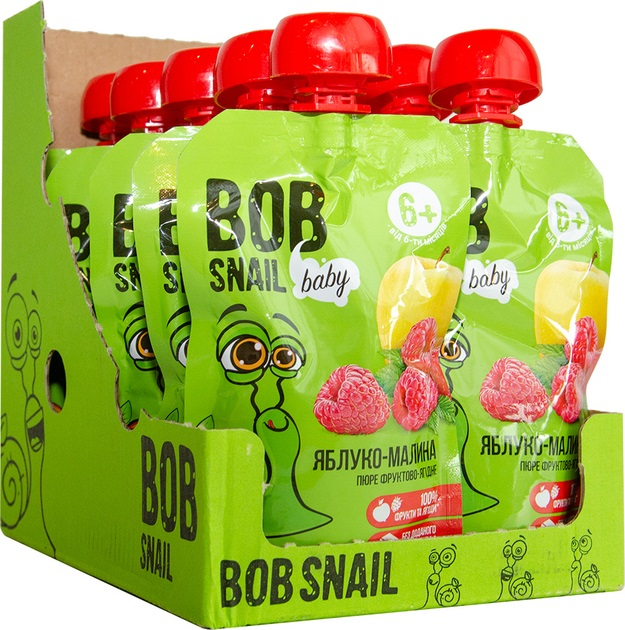 Упаковка пюре фруктового Bob Snail Яблуко-Малина для дітей від 6 місяців 90 г х 10 шт. (4820219343882) - зображення 1
