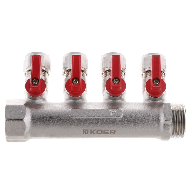 Коллектор с шаровыми кранами и фитингом Koer KR.1126-4 1”x4 ways (KR2840) - изображение 2