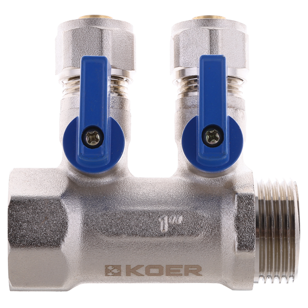Коллектор с шаровыми кранами и фитингом Koer KR.1126-2 1”x2 ways (KR2838) - изображение 3