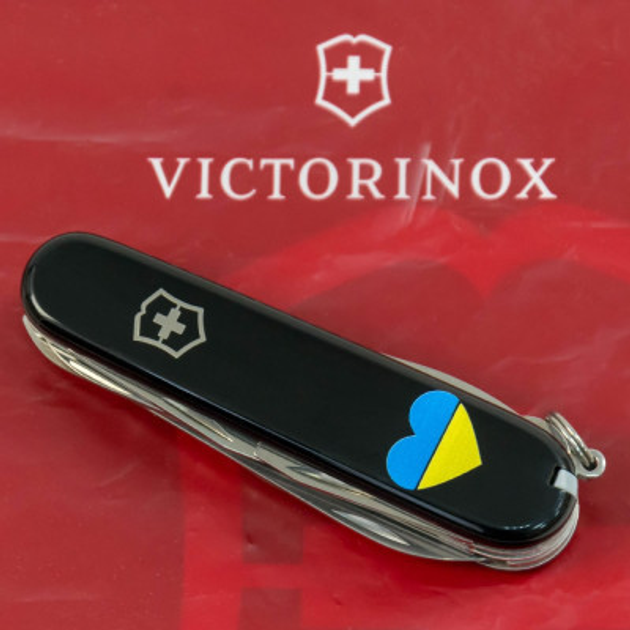 Нож Victorinox Huntsman Ukraine 91 мм Чорний Серце синьо-жовте (1.3713.3_T1090u) - изображение 2