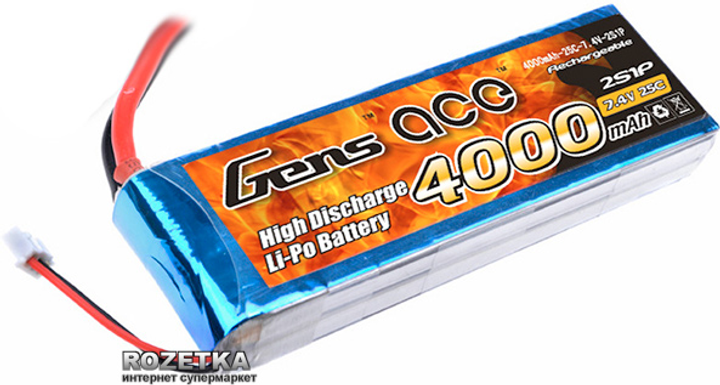 Аккумулятор Gens Ace Li-Po 7.4V 4000 mAh 2S1P 25C (B-25C-4000-2S1P ...
