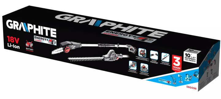 Urządzenie ogrodowe na wysięgniku 2 w 1 Graphite pilarka i nożyce do żywopłotu Energy+ 18V 58G098 (5902062065407) - obraz 9
