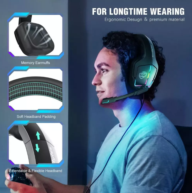 Ігрові навушники Gaming Headset Grand S12 black для комп'ютера з підсвічуванням - зображення 2
