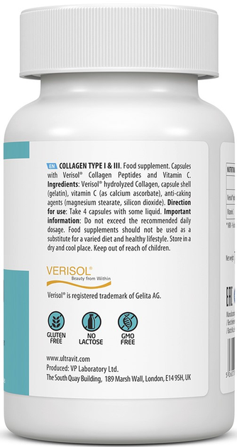 Харчова добавка Ultra Vit Колаген I та III типу 120 капсул (5060730361579) - зображення 3