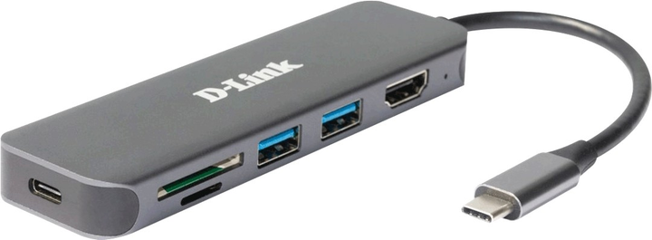 Hub USB D-Link DUB-2327 6-in-1 USB-C with HDMI/Card Reader/Power Delivery Silver - obraz 1