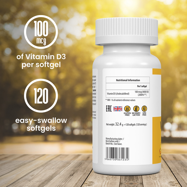 Харчова добавка Ultra Vit Vitamin D3 4000 IU 120 капсул (5060730361234) - зображення 6