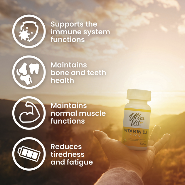 Харчова добавка Ultra Vit Vitamin D3 4000 IU 120 капсул (5060730361234) - зображення 7
