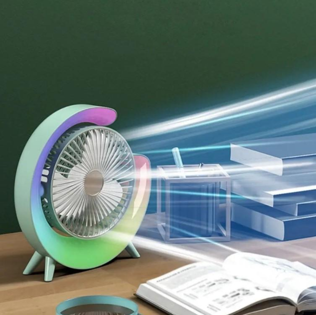 Вентилятор-нічник безшумний електричний USB 3-швидкісний з кольоровим підсвічуванням 180° - зображення 2