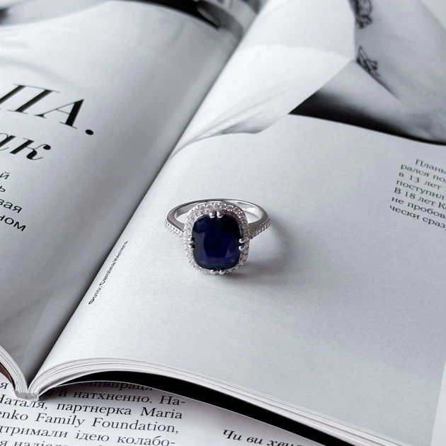 Срібна каблучка з натуральним сапфіром 8.087ct, вага виробу 4,82 гр (2157809) - зображення 2
