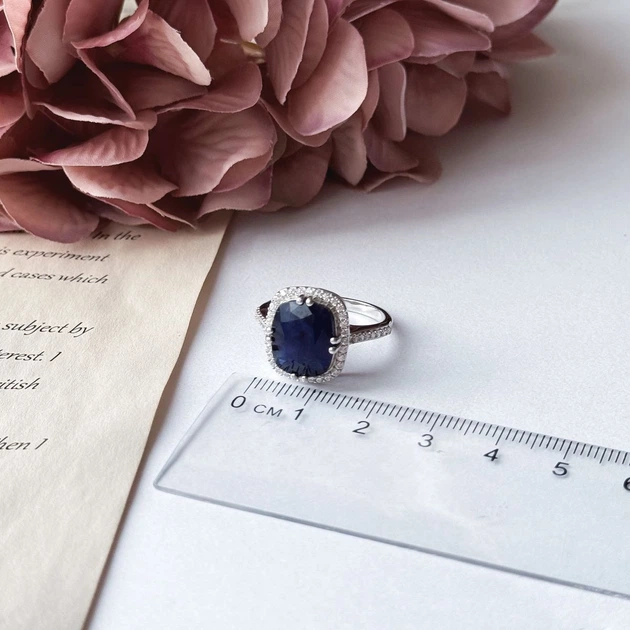 Срібна каблучка з натуральним сапфіром 8.087ct, вага виробу 4,82 гр (2157809) - зображення 6