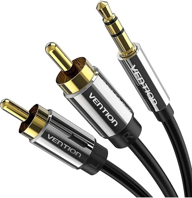 Аудіо кабель з AUX mini-Jack 3,5мм на Double RCA тюльпан Vention Metal Type 2RCA Male Cable (1,5m). Black - зображення 4