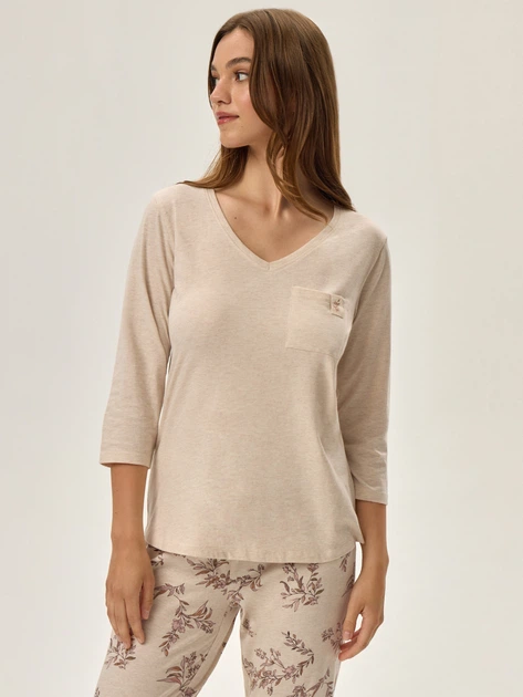 Piżama damska z długimi spodniami i długim rękawem Henderson 41874-80X M Beżowa (5903972330463) - obraz 3