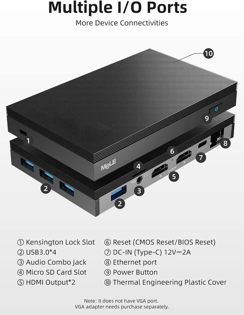 Мини ПК MeLE Quieter 3Q Intel Celeron N5105 RAM 8GB SSD 128GB