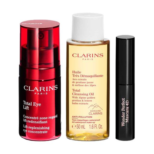 Zestaw kosmetyków Clarins Total Eye Lift koncentrat pod oczy 15 ml + tusz do rzęs 3 ml + olejek oczyszczający 50 ml + kosmetyczka (3666057194672) - obraz 2