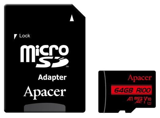 Карта пам'ятi Apacer microSDXC 64GB U1 V10 A1 R100 + adapter (100/10 MB/s) - Фото 1 Карта пам'ятi Apacer microSDXC 64GB U1 V10 A1 R100 + adapter (100/10 MB/s) - изображение 1