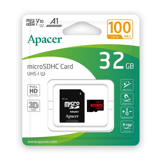 Карта пам'ятi Apacer microSDHC 32GB U1 V10 A1 R100 + adapter (100/10 MB/s) (7005388) - Фото 2 Карта пам'ятi Apacer microSDHC 32GB U1 V10 A1 R100 + adapter (100/10 MB/s) (7005388) - зображення 2