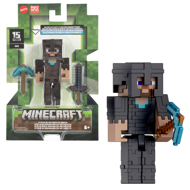 Zestaw Mattel Minecraft figurka 3.25" Steve in Netherite Armor + akcesorium (194735193677) - obraz 1