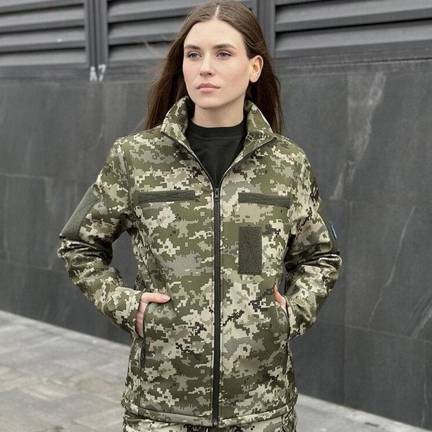 Жіноча Куртка Pobedov Shadow Soft Shell на мікрофлісі з липучками для шевронів піксель розмір XL - зображення 1