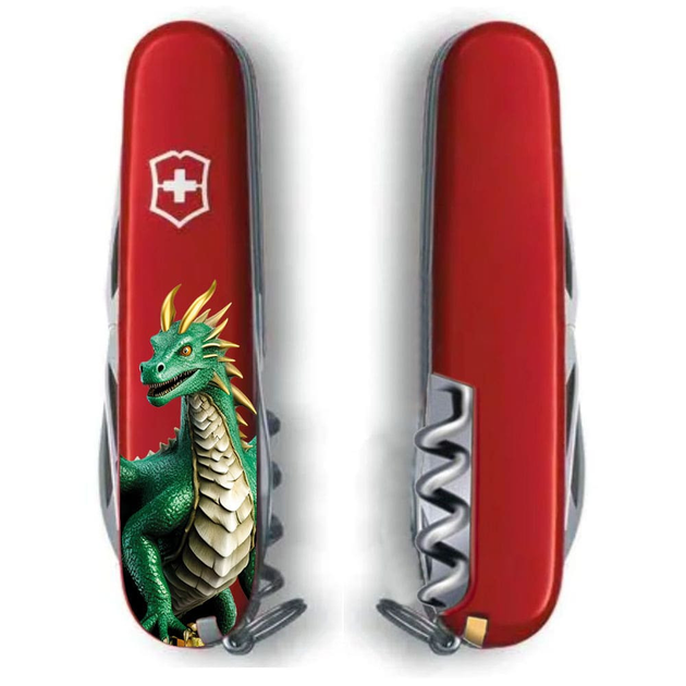 Ніж Victorinox Spartan Zodiac 91мм/12функ/зелений дракон/червоний - зображення 1