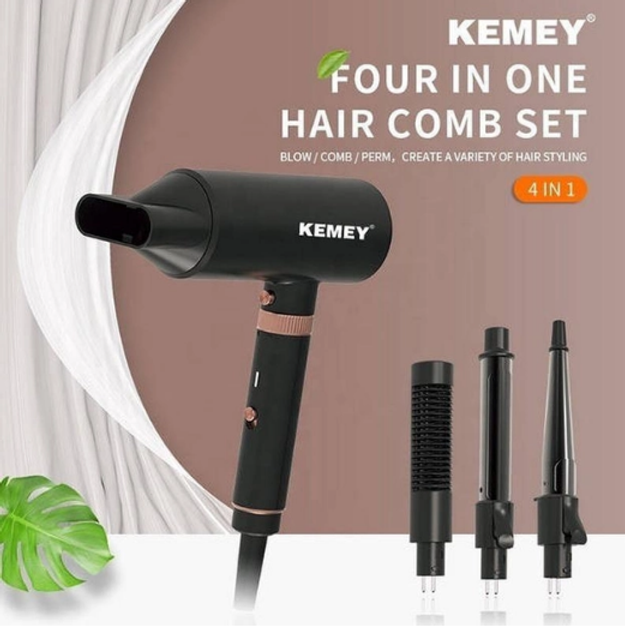 Фен-стайлер для волос Kemei KM-9203 4 насадки (концентратор, расческа для выравнивания волос, насадка для локонов, конусная насадка) Черный - изображение 5