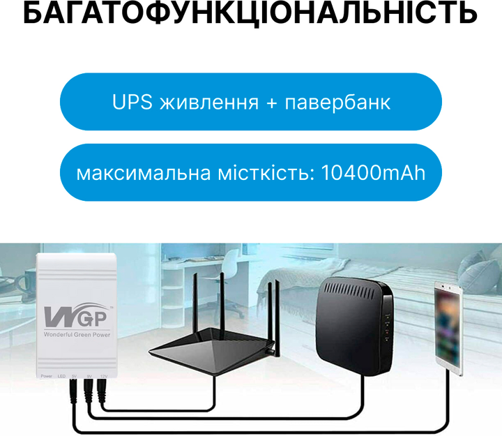 ДБЖ для маршрутизатора WGP 103A-5912 MINI DC 10400mah 5v 9v 12v 32.56Wh (20067-1) - зображення 4