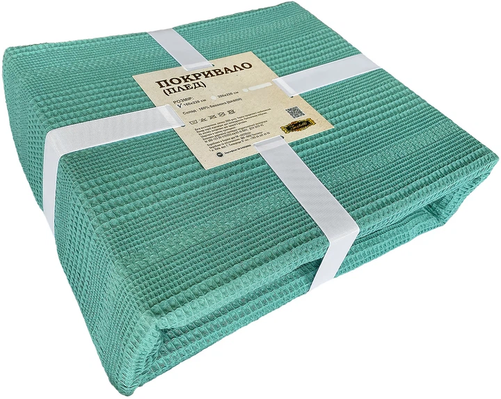 Плед-покрывало Zastelli Green Waffle 160х220 см Вафельный Хлопок (2500001001610) - Фото 2 Плед-покрывало Zastelli Green Waffle 160х220 см Вафельный Хлопок (2500001001610) - изображение 2