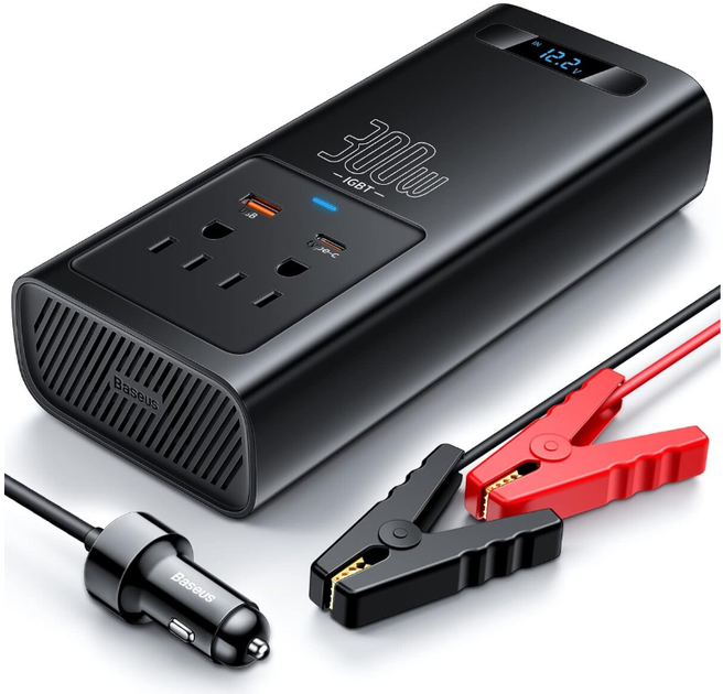 Автомобильный преобразователь напряжения Baseus IGBT Power Inverter 300W 110V US/JP для зарядки гаджетов 12В (5CD429056267) - изображение 6