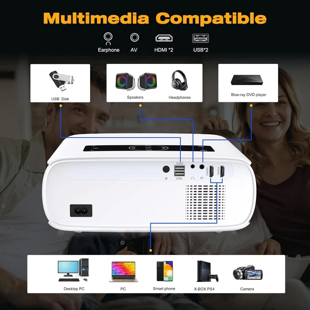 Мультимедійний проектор TOPVISION JQ818B Full HD LED 12000 лм Wi-Fi Bluetooth з динаміками - Фото 4 Мультимедійний проектор TOPVISION JQ818B Full HD LED 12000 лм Wi-Fi Bluetooth з динаміками - зображення 4