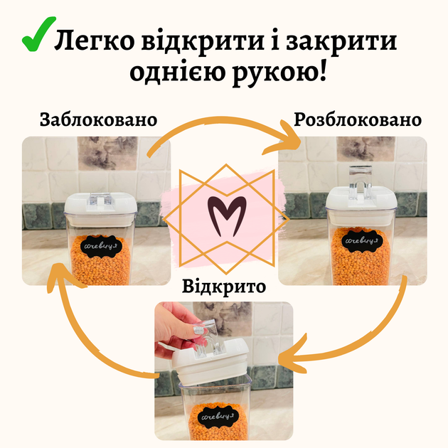 Набір контейнерів з 7шт Memorik для зберігання продуктів харчування, сипучих та рідин з герметичною білою кришкою - изображение 2
