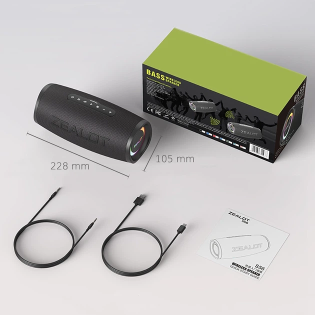Портативна Bluetooth колонка ZEALOT S56 чорна – фото, відгуки