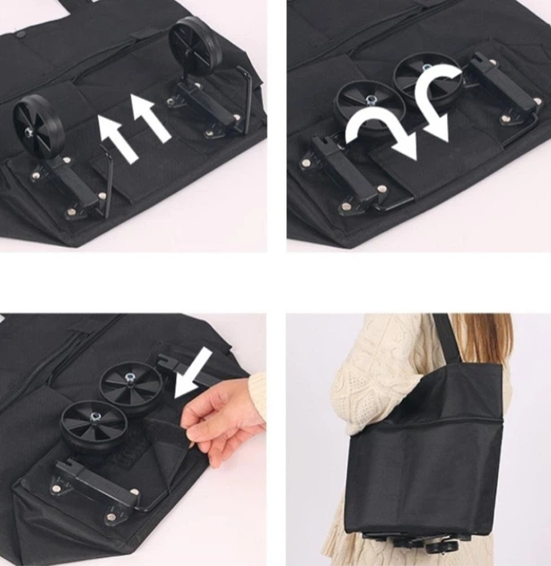 Сумка на колесах складна Portable, 45х40х12 см, Чорний - зображення 6