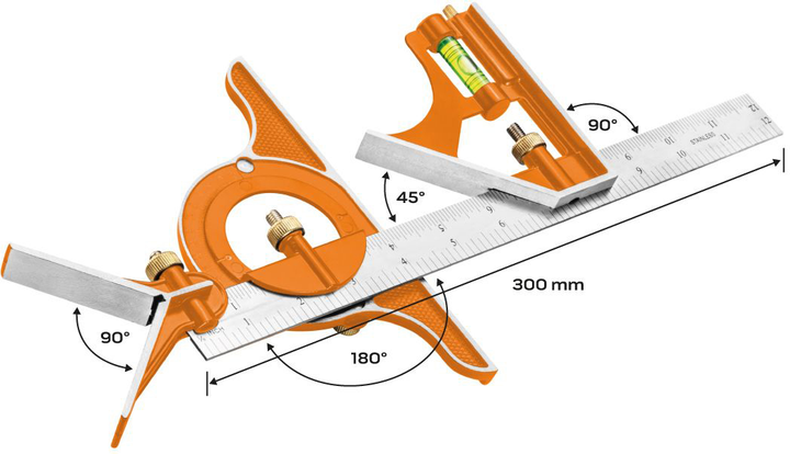 Kombinowany kątownik NEO Tools 72-120 z regulacją kąta 30 cm (5907558447378) - obraz 4