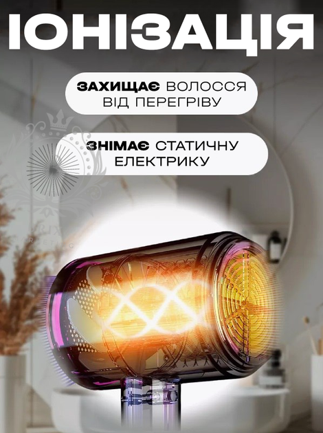 Мощный фен для сушки и укладки волос Powerful hair dryer 800 Вт Белый с золотым - изображение 3