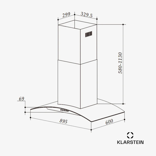 Островная вытяжка Klarstein Colette ширина 90 см Настенная вытяжка 523 м³/ч 70 Вт - Фото 4 Островная вытяжка Klarstein Colette ширина 90 см Настенная вытяжка 523 м³/ч 70 Вт - изображение 4