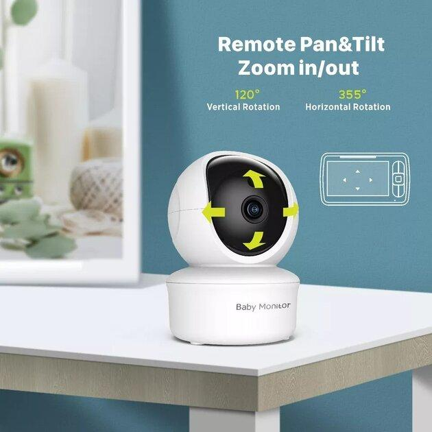 Видеоняня Baby Monitor SM-650 с 5-дюймовым ЖК-монитором, датчиком звука, ночное виденье, беспроводная, поворотная радионяня с портативным дисплеем и измерением температуры - изображение 4