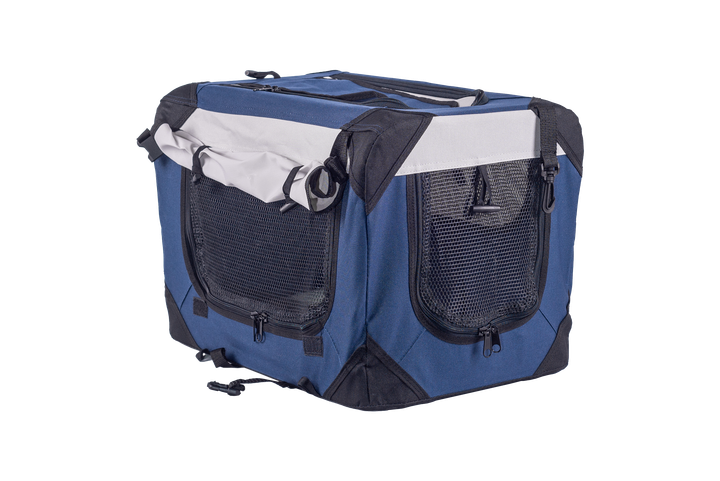 Мягкая клетка для собак SENFUL Pet Soft Crate с флисовым ковриком и чехлом, сине-серая, L (70х52х52 см) - изображение 2