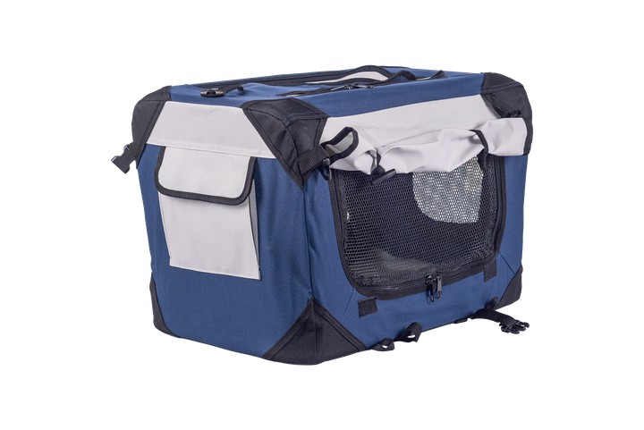 Мягкая клетка для собак SENFUL Pet Soft Crate с флисовым ковриком и чехлом, сине-серая, L (70х52х52 см) - изображение 3
