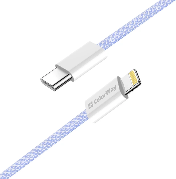 Кабель ColorWay Type-C - Apple Lightning braided cotton PD Fast Charging 27W 1 м Purple (CW-CBPDCL061-PU) - зображення 5