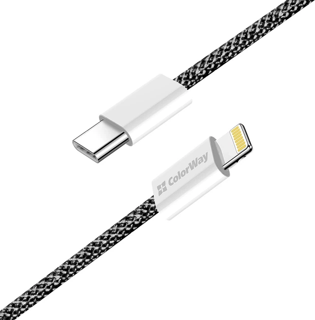 Кабель ColorWay Type-C - Apple Lightning braided cotton PD Fast Charging 27W 1 м Black (CW-CBPDCL061-BK) - изображение 5