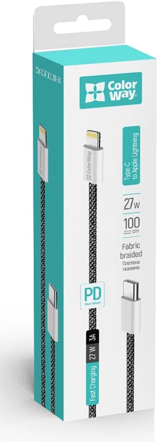 Кабель ColorWay Type-C - Apple Lightning braided cotton PD Fast Charging 27W 1 м Black (CW-CBPDCL061-BK) - изображение 13