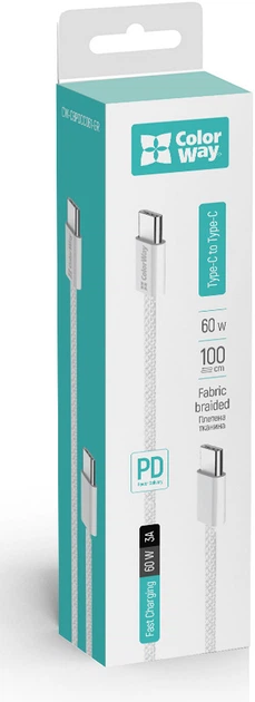 Кабель ColorWay Type-C - Type-C braided cotton PD Fast Charging 60W 3А 1 м Grey (CW-CBPDCC061-GR) - Фото 13 Кабель ColorWay Type-C - Type-C braided cotton PD Fast Charging 60W 3А 1 м Grey (CW-CBPDCC061-GR) - изображение 13