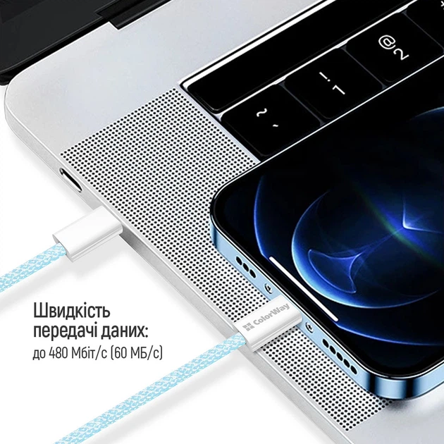 Кабель ColorWay Type-C - Type-C braided cotton PD Fast Charging 60W 3А 1 м Blue (CW-CBPDCC061-BL) - изображение 13
