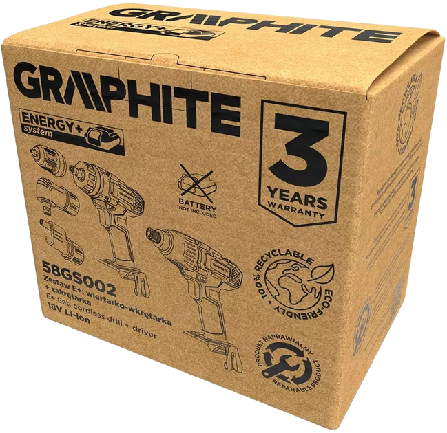 Набір електроінструментів Graphite: дриль-шуруповерт 58G022-AD + гайковерт 58G012 58GS002 без акумулятора та зарядного пристрою (5902062102706) - зображення 16