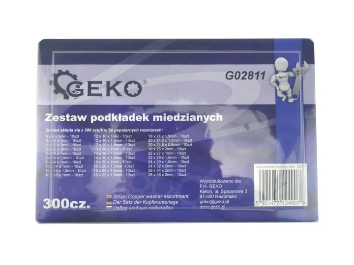 Комплект мідних ущільнювальних шайб Geko 300 штук 9-36 мм набір для маслозливних пробок автомобільний металевий кейс - зображення 4